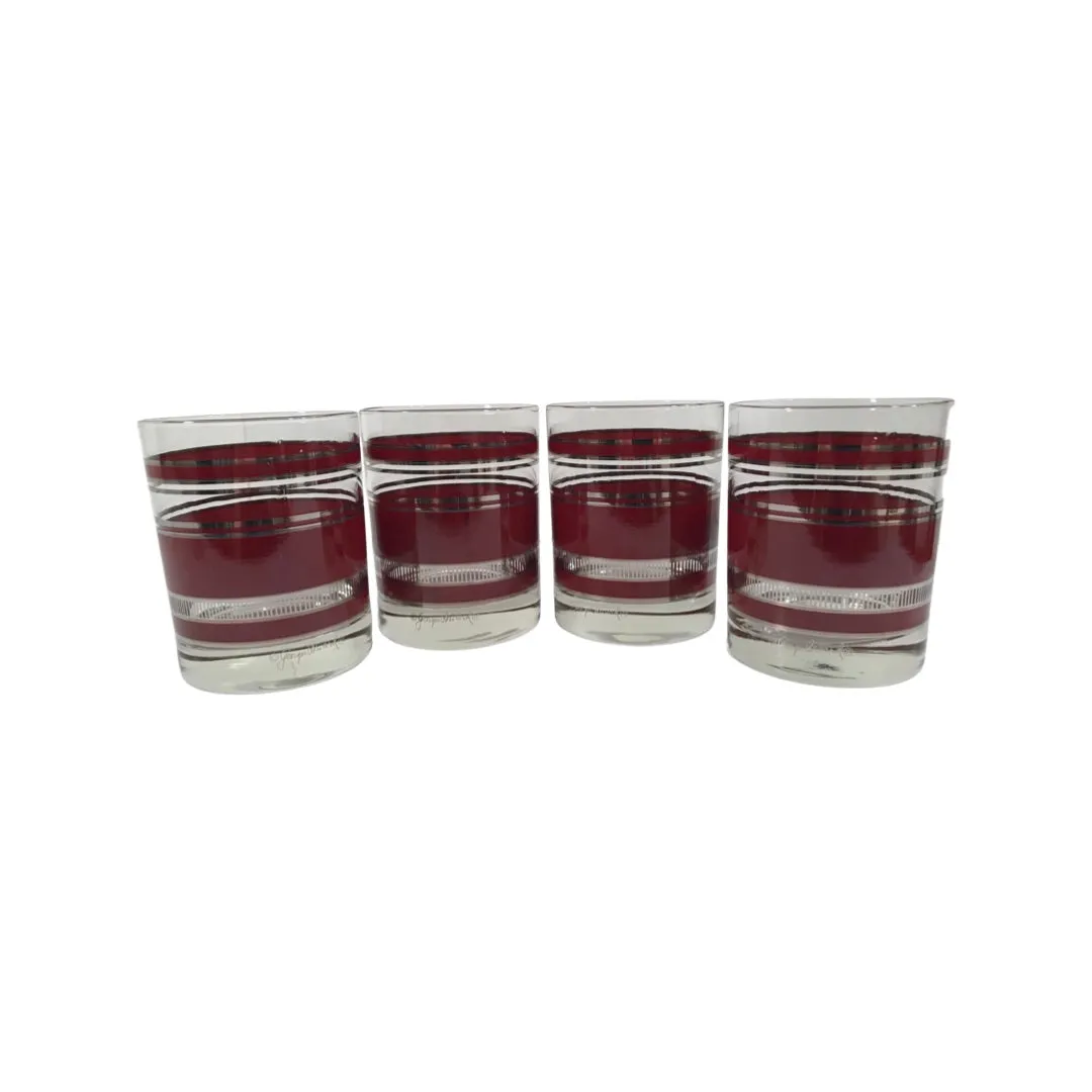 Georges Briard Signed Burgundy and Silver Double Old Fashion Glasses (Set of 4)