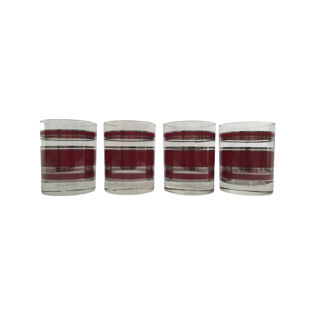 Georges Briard Signed Burgundy and Silver Double Old Fashion Glasses (Set of 4)