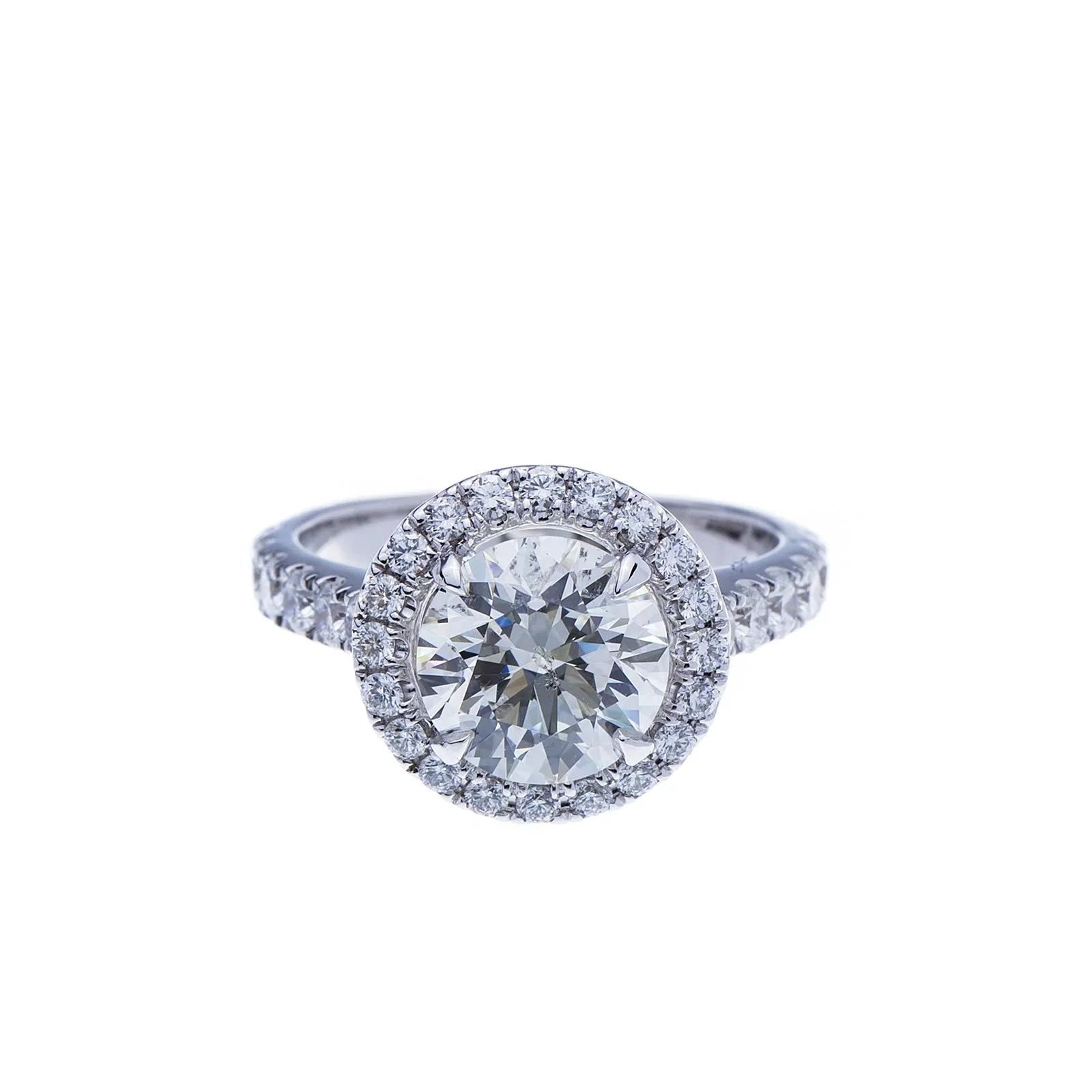 GIA Graded Over 3ctw Round Brilliant Diamond Halo Statement Engagement Ring