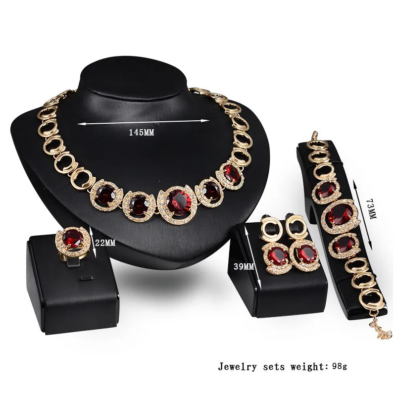 Gold Bridal Jewelry Set – Crystal Zircon Necklace, Earrings & Ring