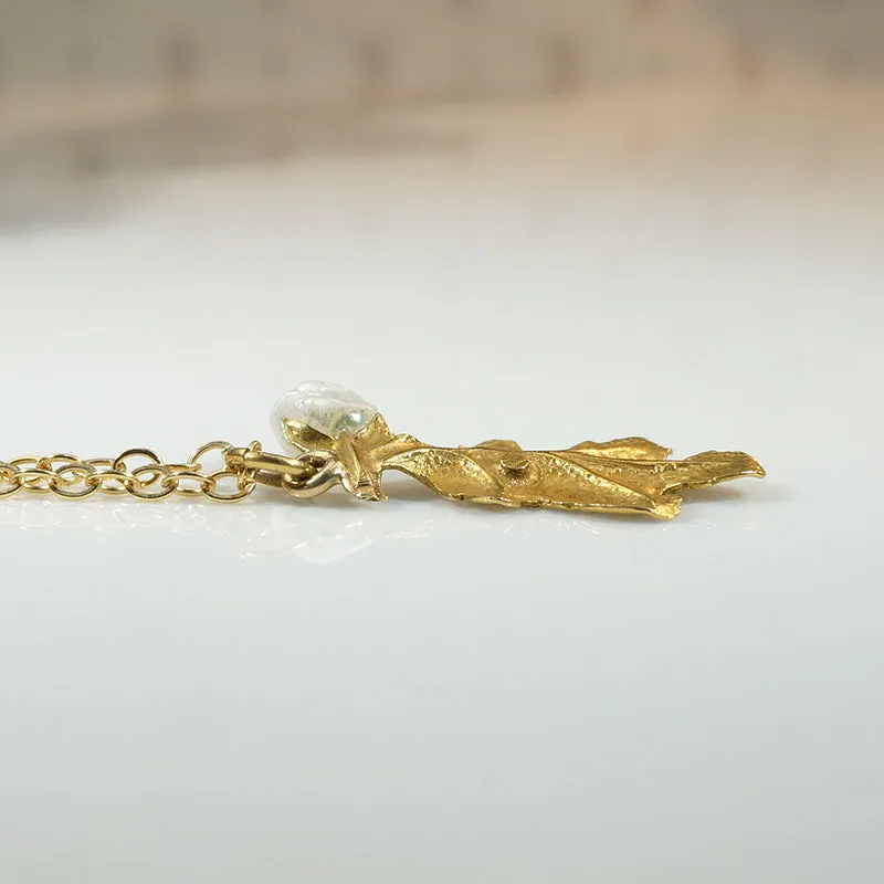 Gold Oak Leaf Pendant with Pearl Acorn