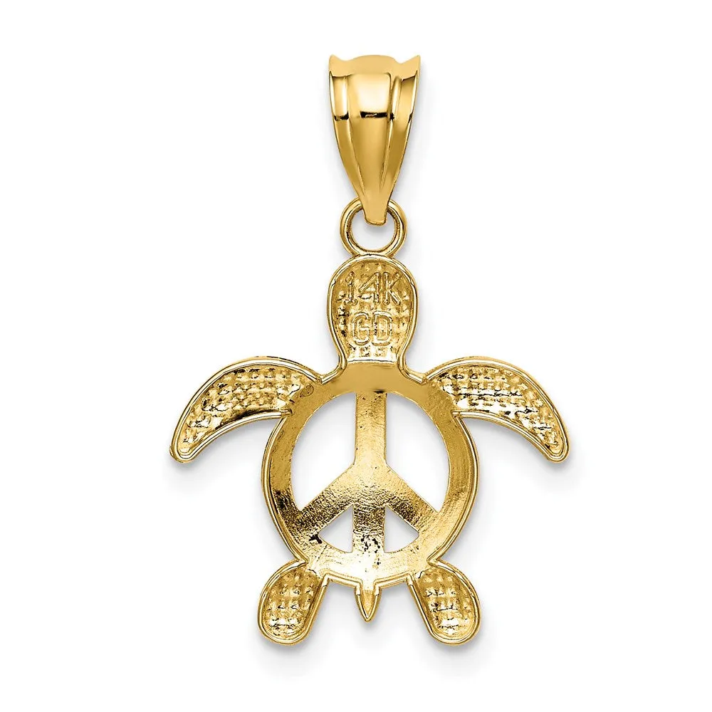 Gold Peace Sign Turtle Pendant