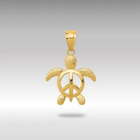 Gold Peace Sign Turtle Pendant