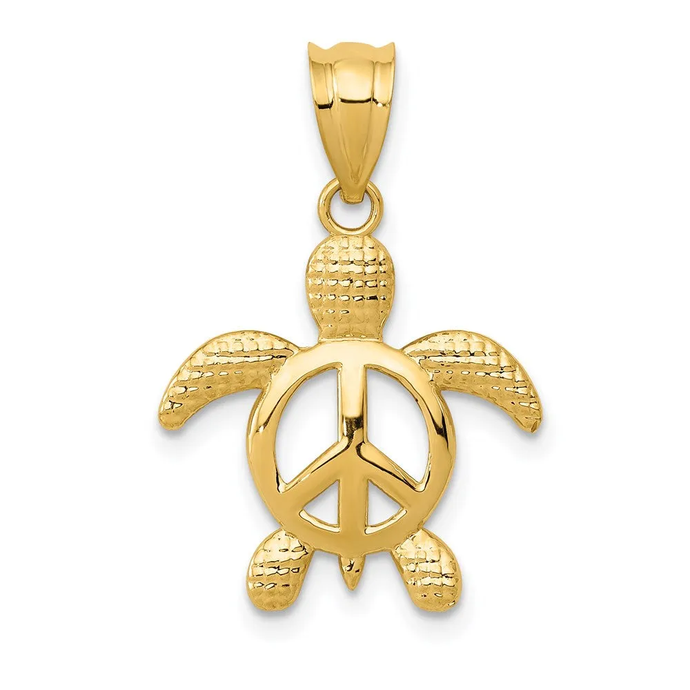 Gold Peace Sign Turtle Pendant