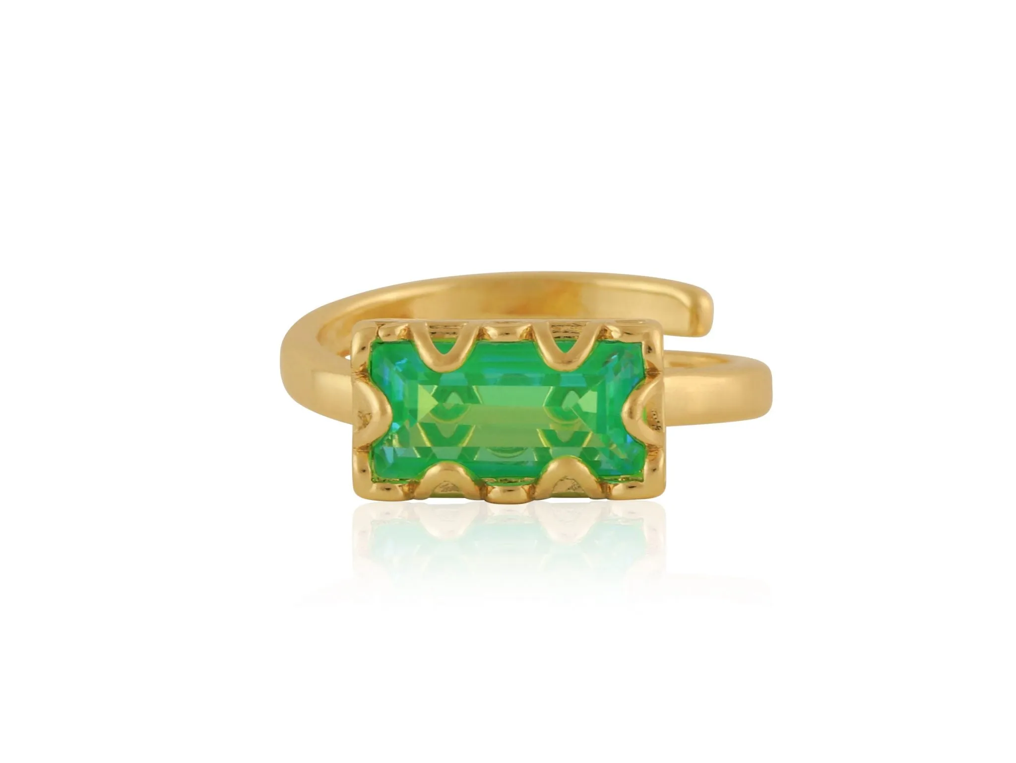 Gold Plated Adjustable Green Glass Ring