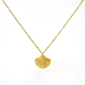 Gold Shell Pendant Necklace with Crystals – Trendy Jewellery