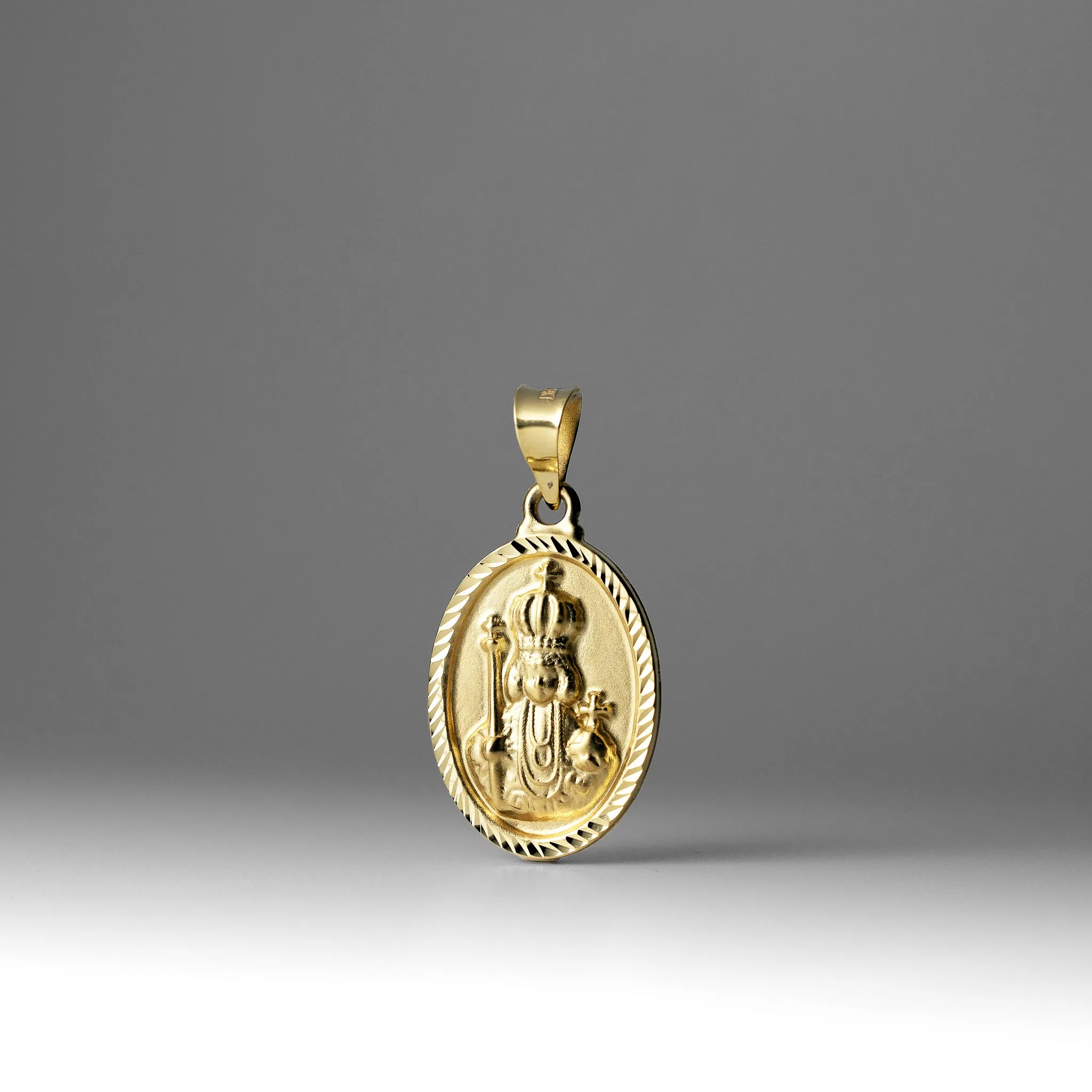 Gold Solid Oval Santo Nino Pendant Necklace - Model PT2771