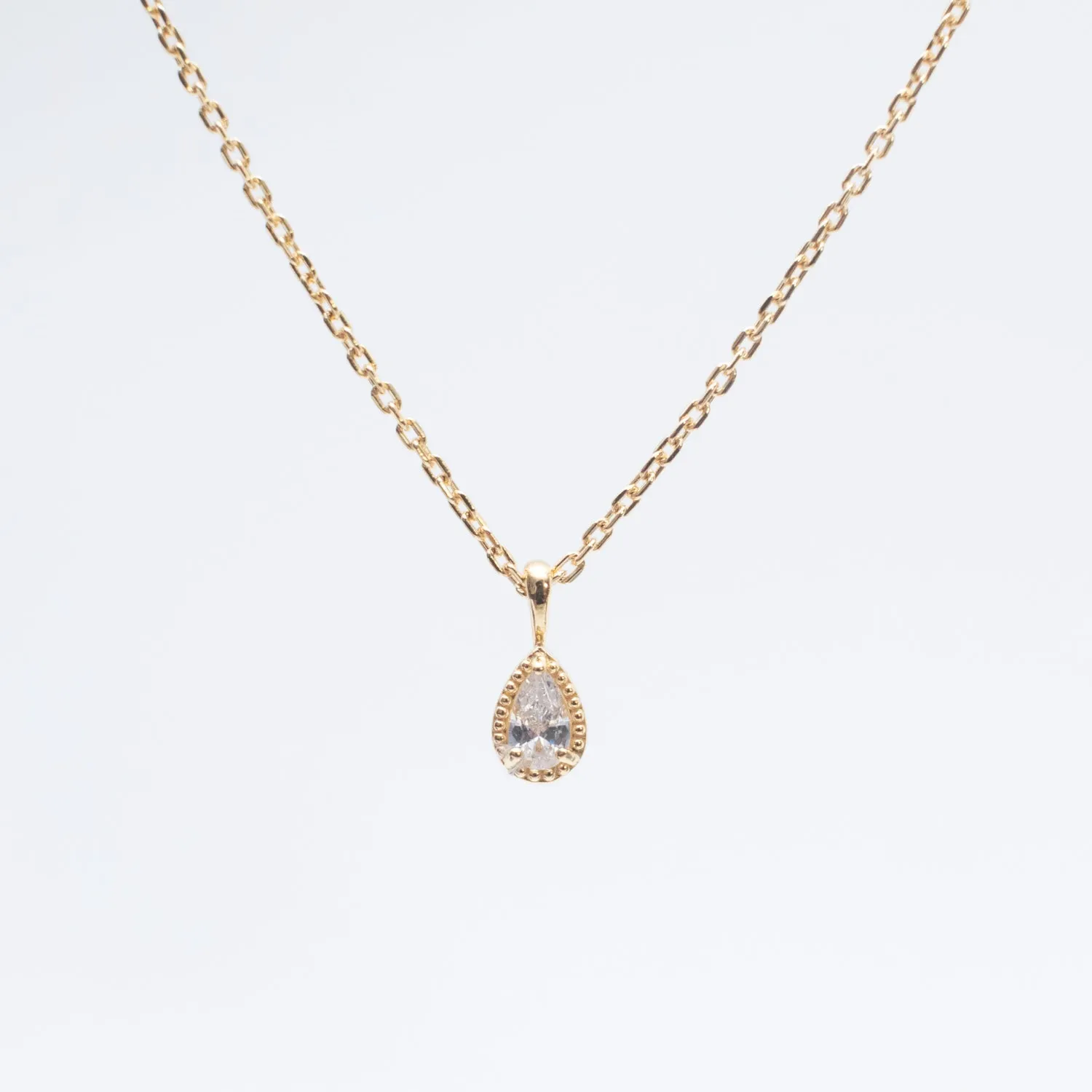 Gold Vermeil Pear Shaped Milgrain Cubic Necklace