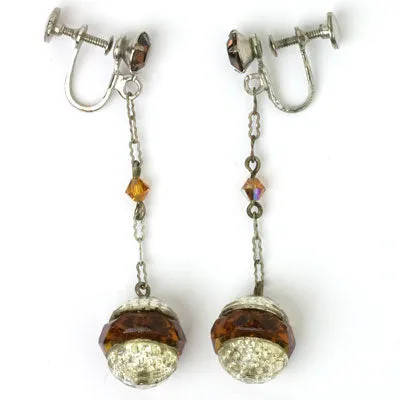 Golden Topaz & Silver 1920s Pendant Earrings