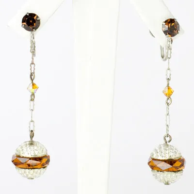 Golden Topaz & Silver 1920s Pendant Earrings