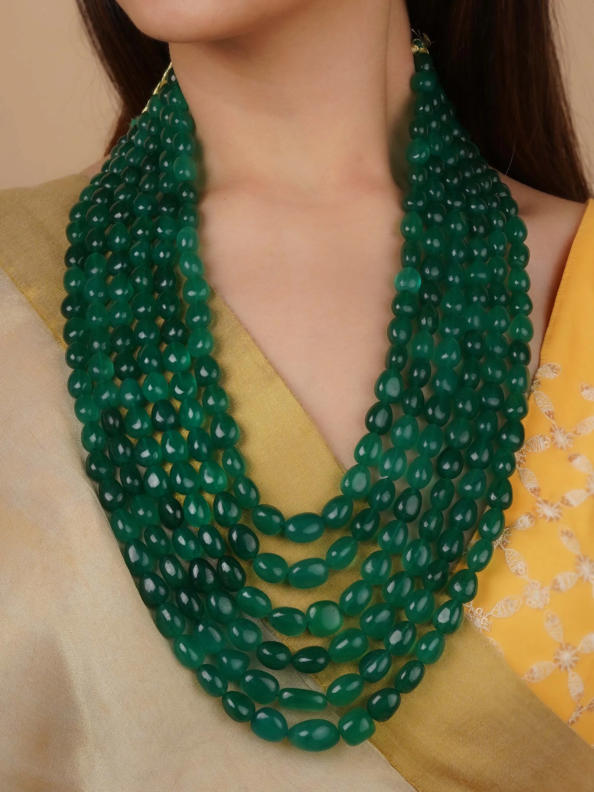 Green Color Gold Plated Necklace/Mala - MN469GR