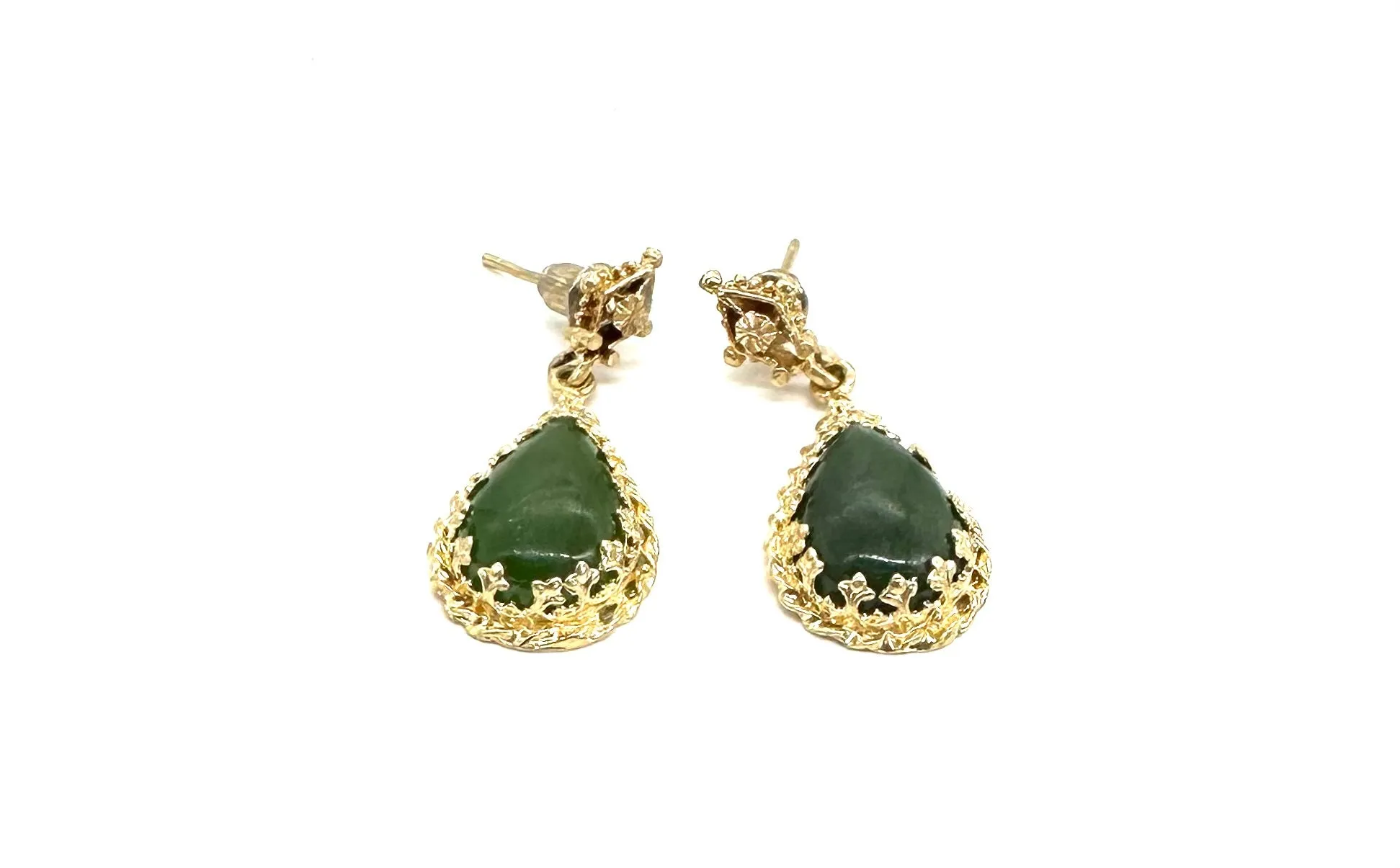 Green Jade Pear Shaped Drop Earrings