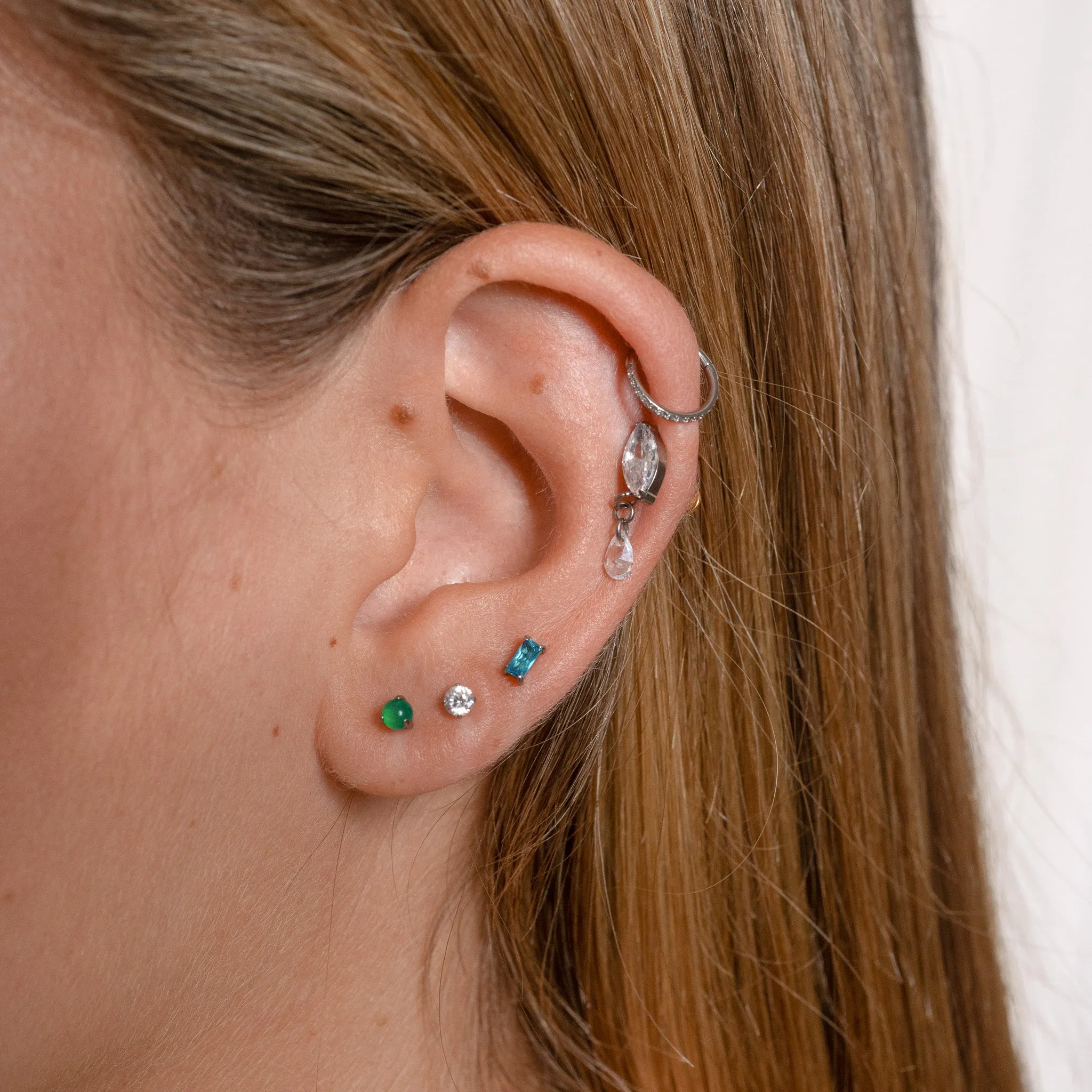 Green Jade Threadless Labret Titanium Flat Back Earring