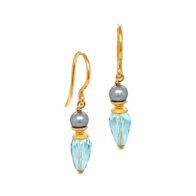 Grey Pearl & Blue Topaz Earrings - "Cloudy to Clear"