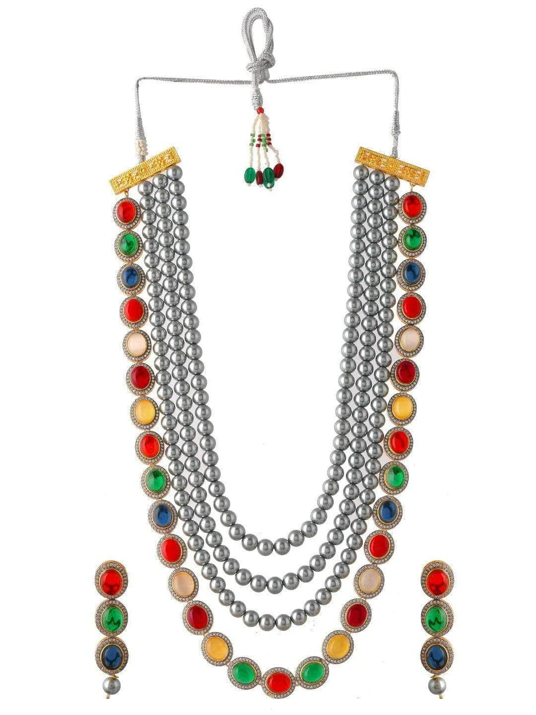 Grey Pearls Layerd Navarathna Necklace