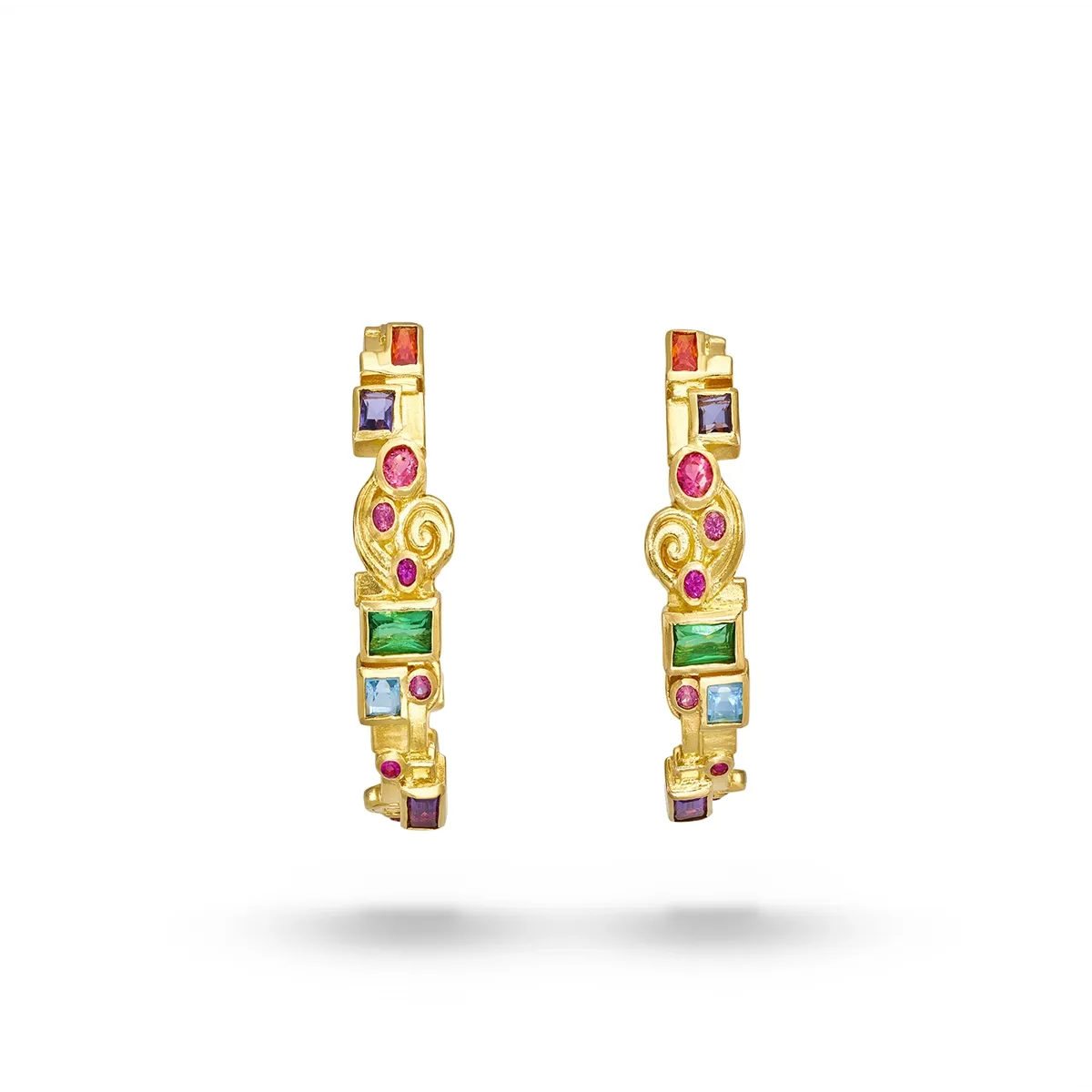 Gurhan 22K and 18K Yellow Gold Klimt Hoop Multi-stone Earrings