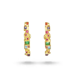 Gurhan 22K and 18K Yellow Gold Klimt Hoop Multi-stone Earrings