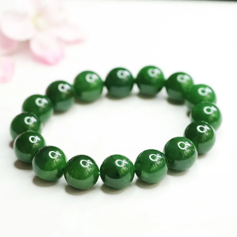 Handcrafted Sterling Silver Jade Bracelet in Spinach Green