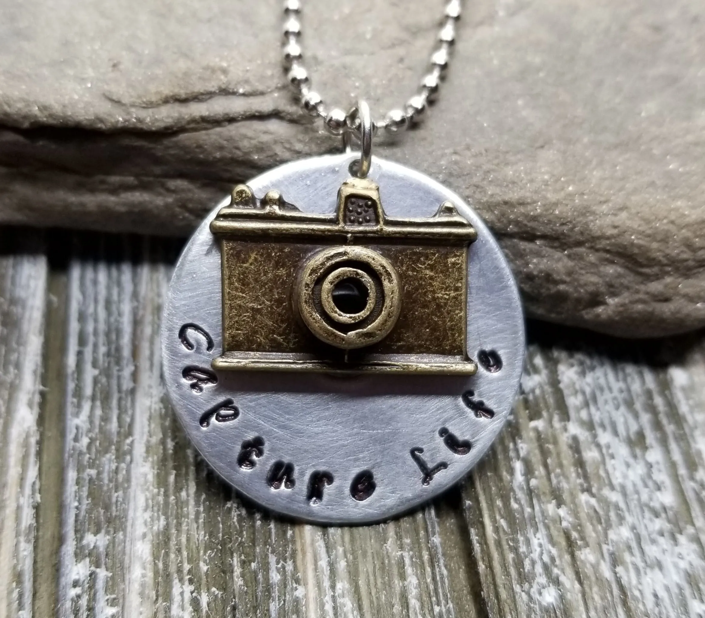 Handmade Hand Stamped Capture Life Photographer Necklace