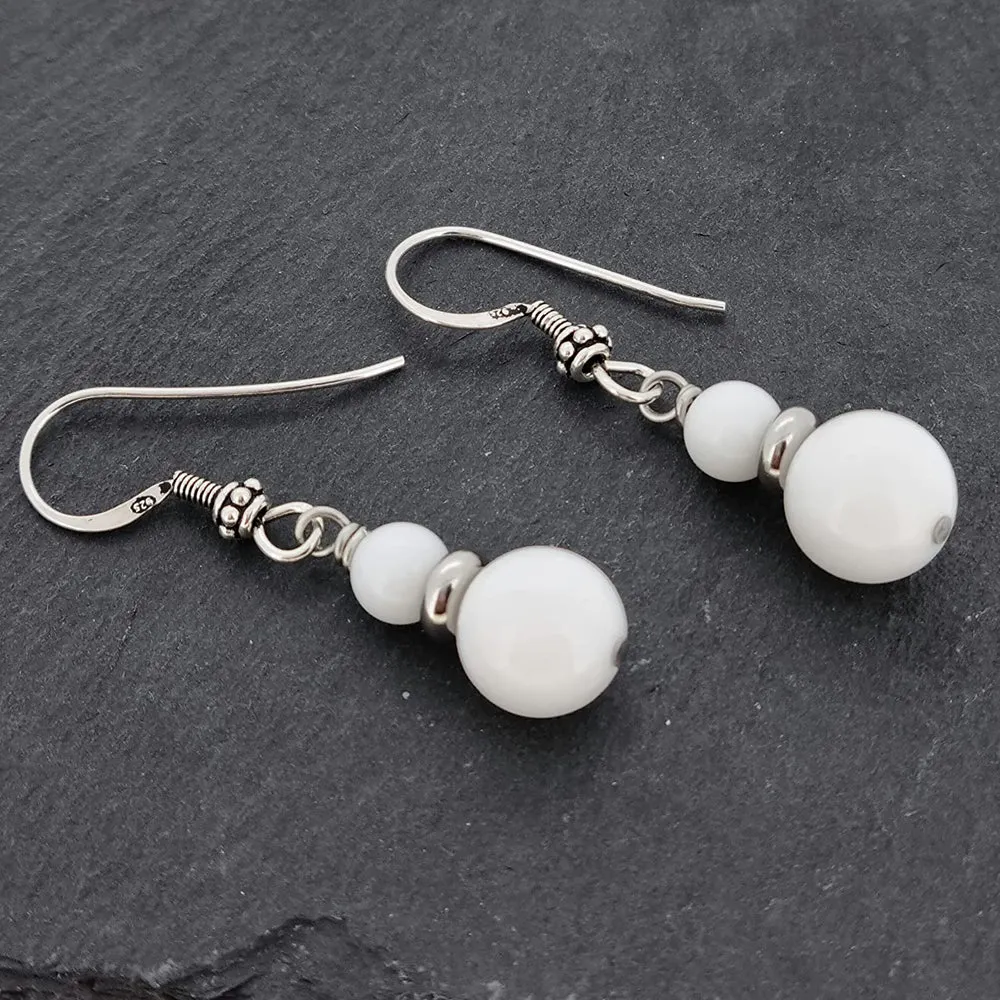 Handmade Women's Natural Gemstone Sterling Silver Dangle Drop Earrings