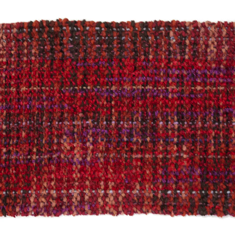 Handwoven Scarf, red chenille, 6" x 63"