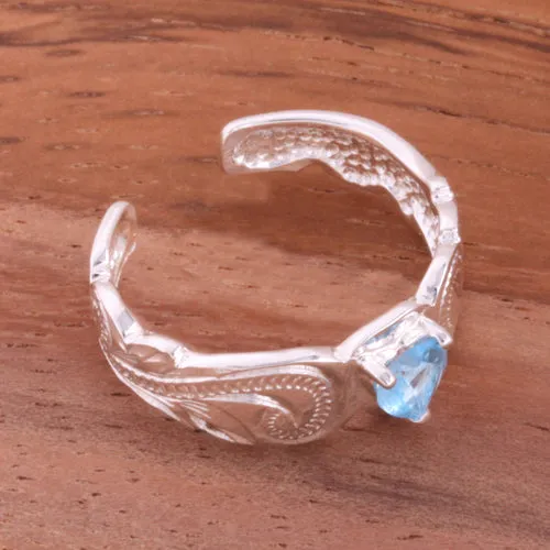 Hawaiian Scroll with Blue Heart CZ Cut Out Edge Toe Ring