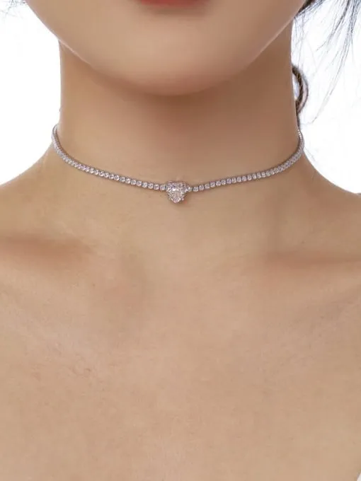 Heart Choker, Tennis Necklace, 925 Sterling Silver Zircon Nickel Free Hypoallergenic Luxury Silver Necklace