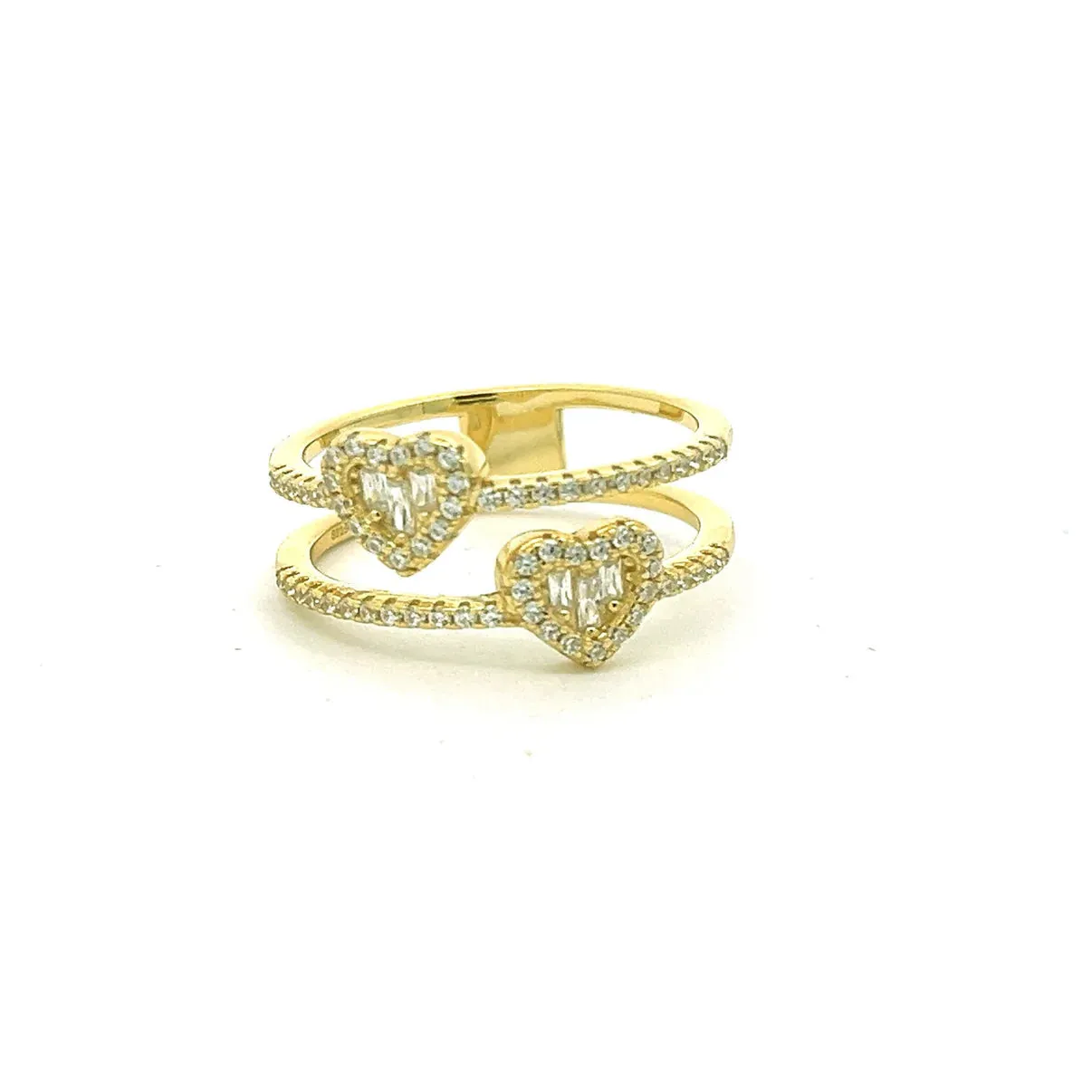 Heart ring layered Stack Baguette Cubic Zirconia  Diamond Simulation 925 Sterling Silver Gold Plated Womens Jew KESLEYelry