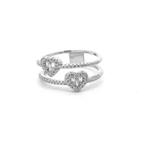 Heart ring layered Stack Baguette Cubic Zirconia  Diamond Simulation 925 Sterling Silver Gold Plated Womens Jew KESLEYelry