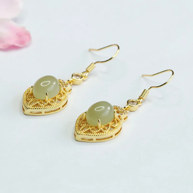 Heart-Shaped Hotan Jade Earrings with Sterling Silver Hooks