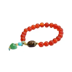 Heavenly Bead Sterling Silver Red Agate and Jade Yuanbao Tassel Bracelet