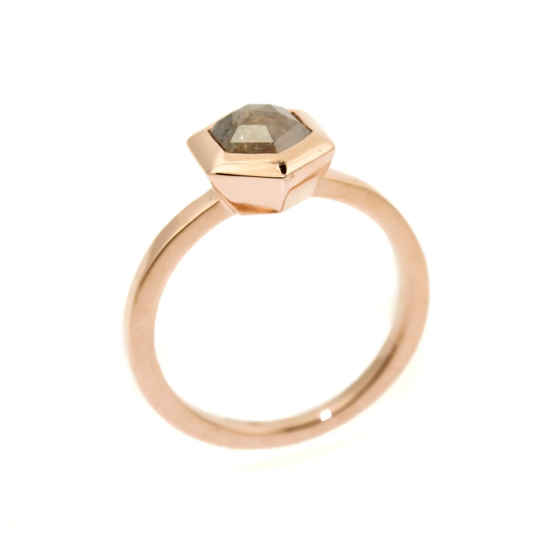 Hexagonal Cut Salt And Pepper Diamond Engagement Ring in 14K Gold