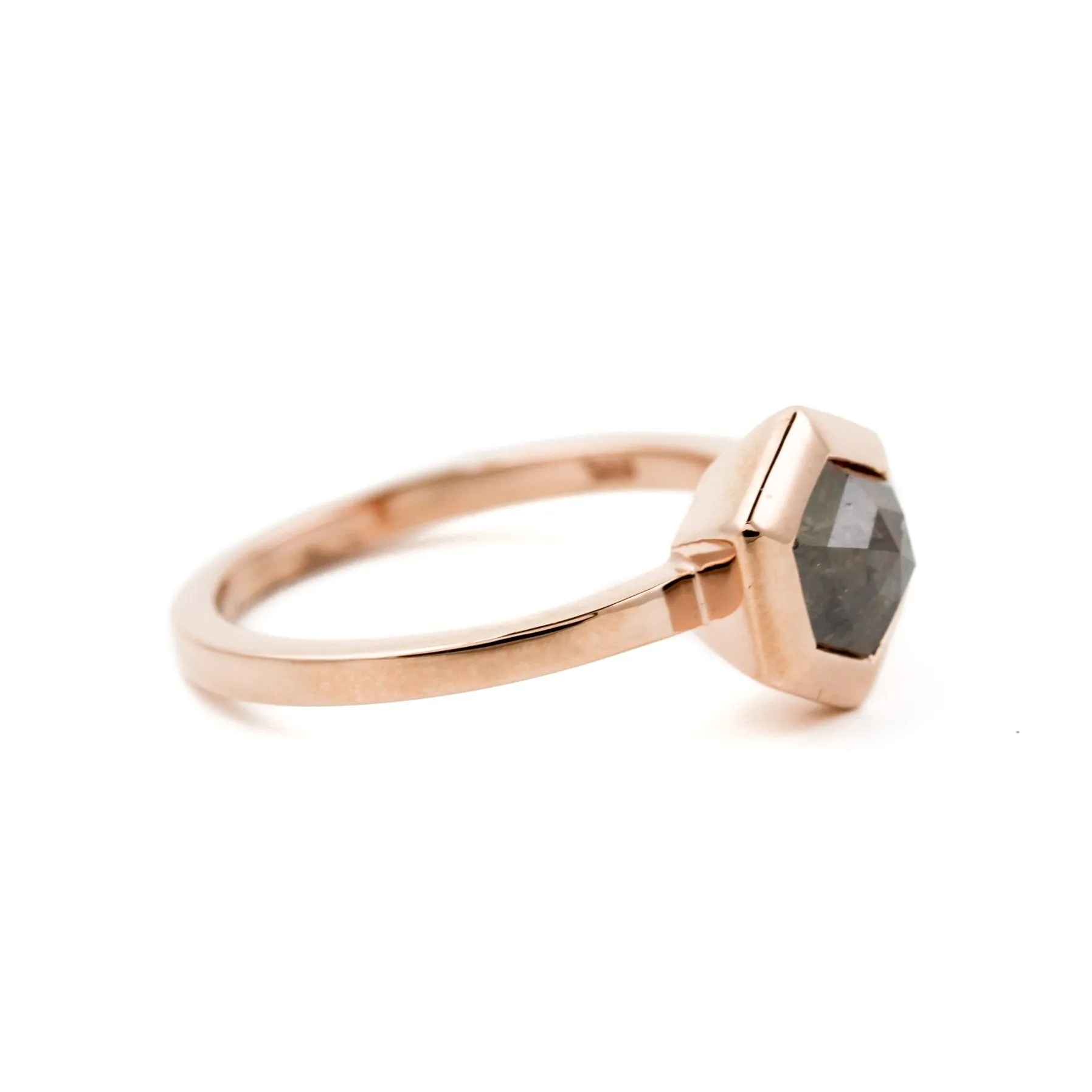 Hexagonal Cut Salt And Pepper Diamond Engagement Ring in 14K Gold