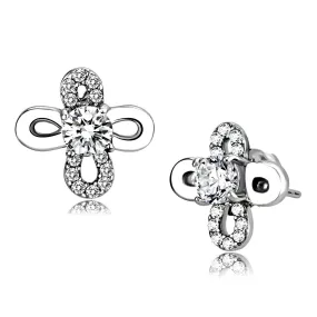 High polished (no plating) Stainless Steel Earrings with AAA Grade CZ in Clear for Women Clear Stone Color Style DA206