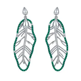 Hollow Banana Leaf Green Topaz Drop Earrings