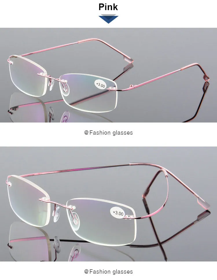 Hotochki Unisex Rectangular Rimless Alloy Reading Glasses Style 1