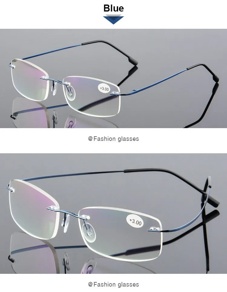 Hotochki Unisex Rectangular Rimless Alloy Reading Glasses Style 1