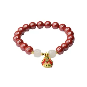 Imperial Swallow Gold Beast Jade and Cinnabar Sterling Silver Bracelet