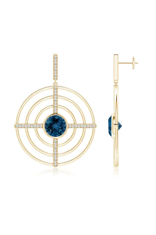 Infinity Concentric Circle 14K Gold and London Blue Topaz Earrings