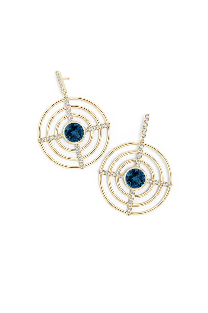 Infinity Concentric Circle 14K Gold and London Blue Topaz Earrings