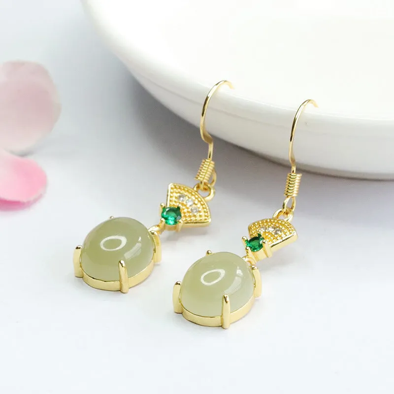 Jade Ancient Style Fan Sterling Silver Earrings