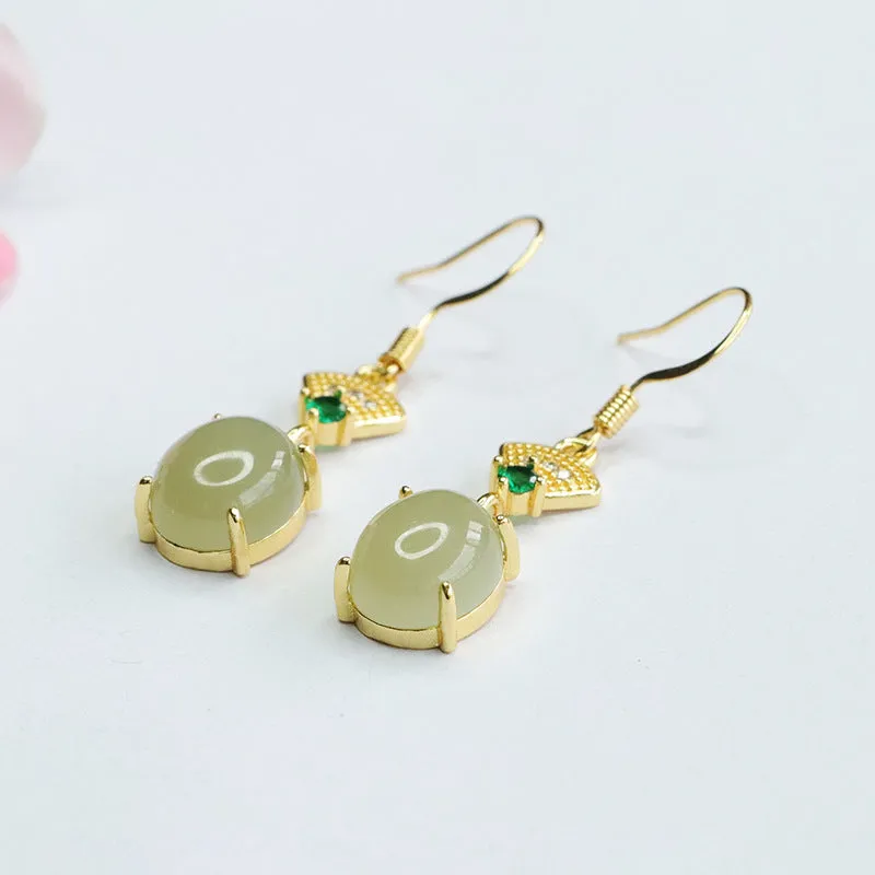 Jade Ancient Style Fan Sterling Silver Earrings