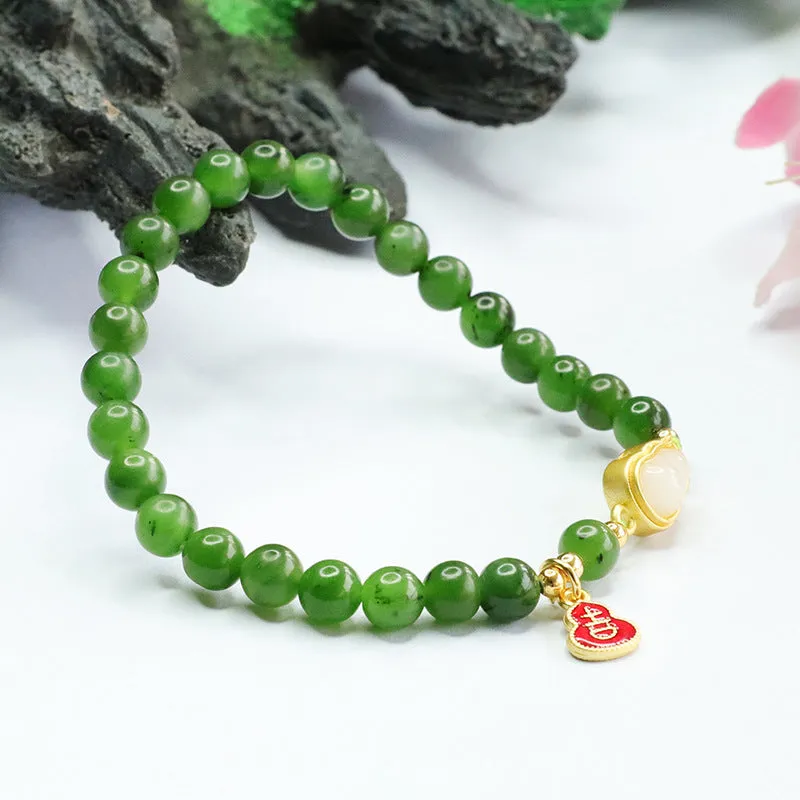 Jade and Russian Jasper Sterling Silver Gourd Bracelet