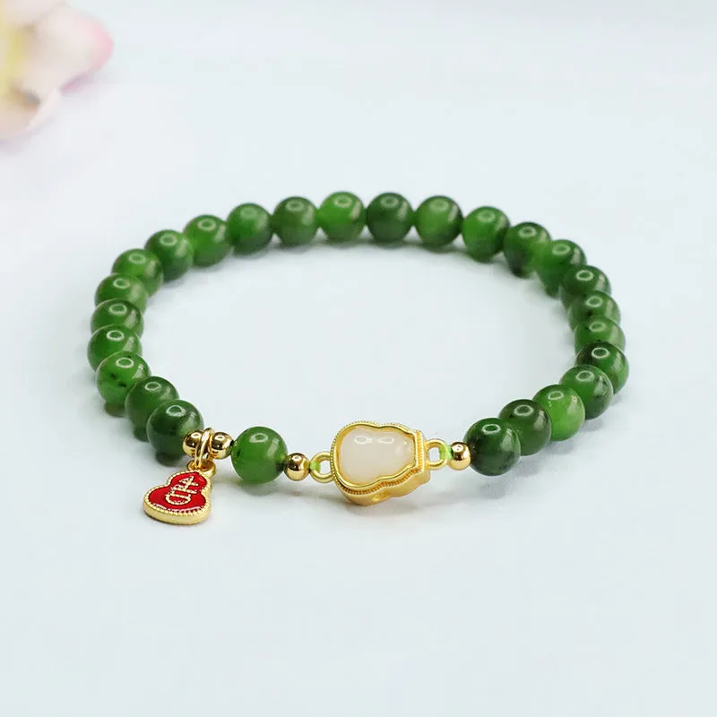 Jade and Russian Jasper Sterling Silver Gourd Bracelet