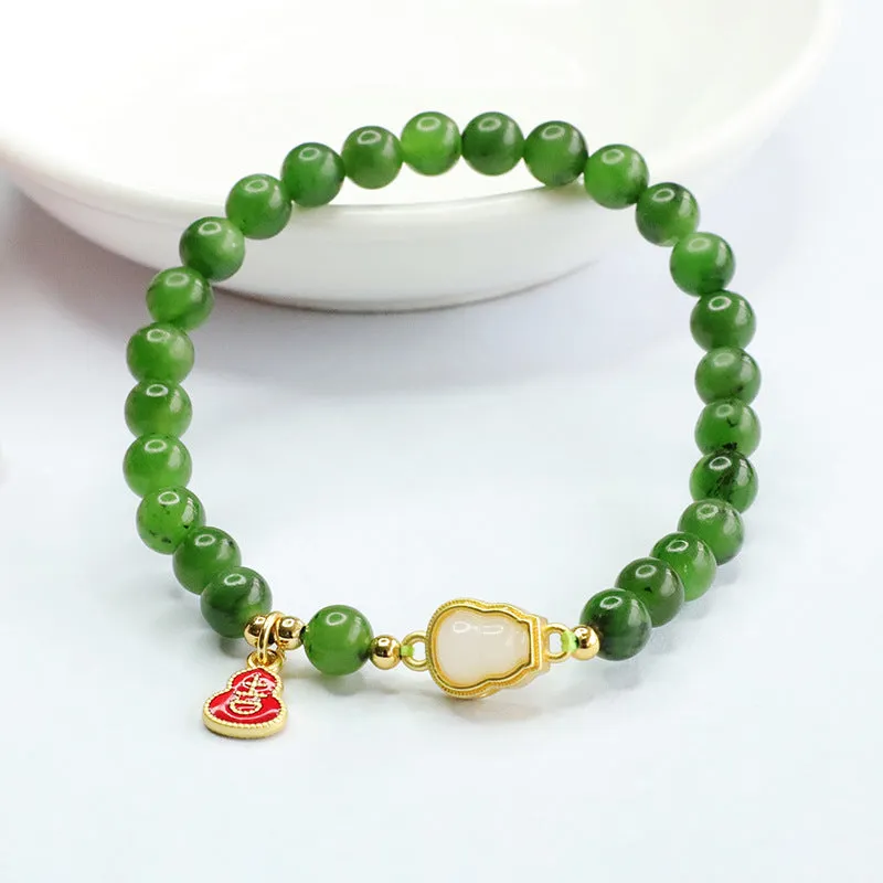 Jade and Russian Jasper Sterling Silver Gourd Bracelet