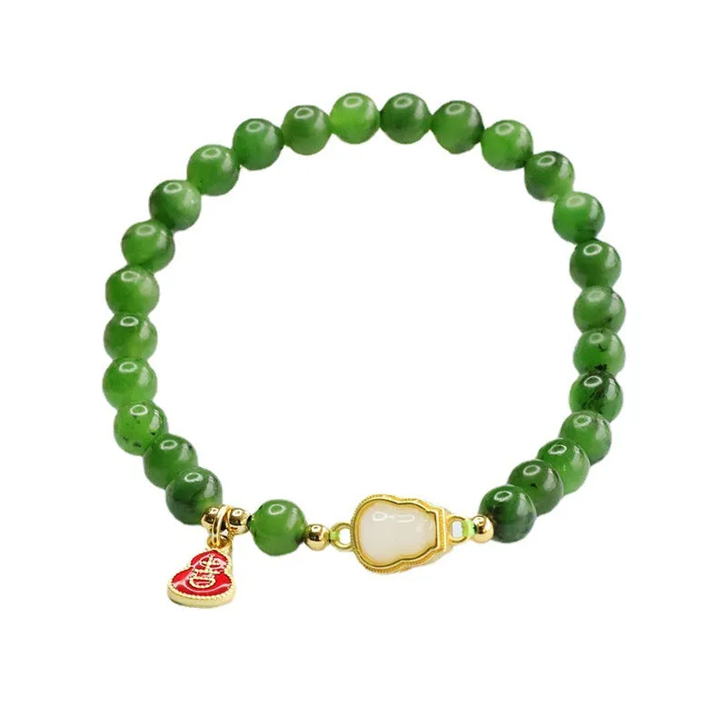 Jade and Russian Jasper Sterling Silver Gourd Bracelet