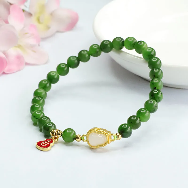 Jade and Russian Jasper Sterling Silver Gourd Bracelet