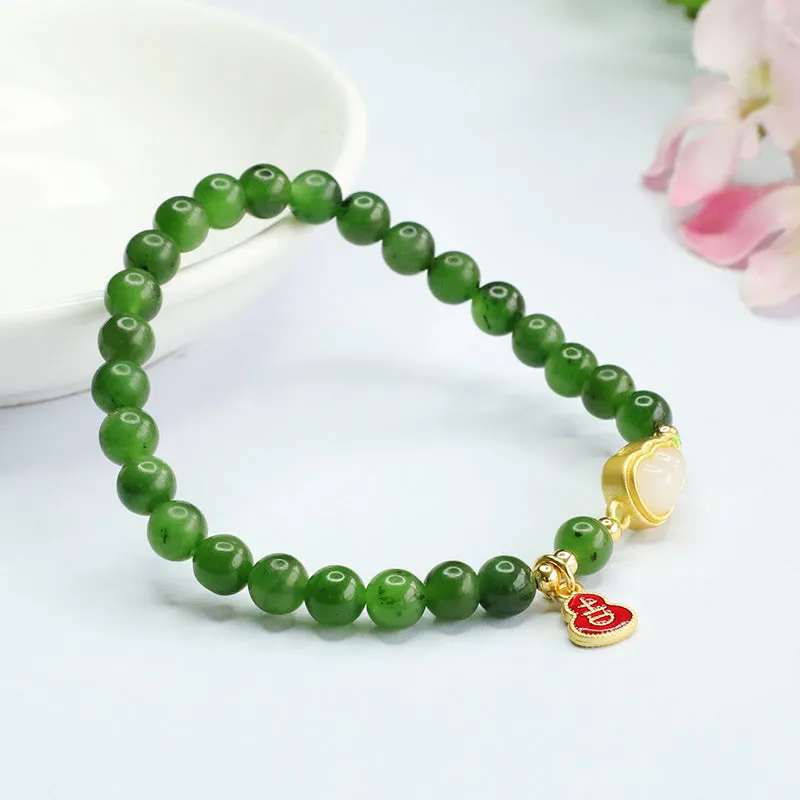 Jade and Russian Jasper Sterling Silver Gourd Bracelet