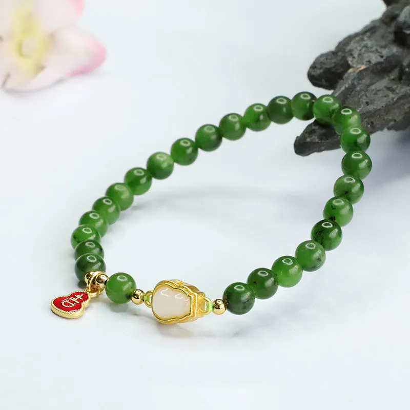 Jade and Russian Jasper Sterling Silver Gourd Bracelet