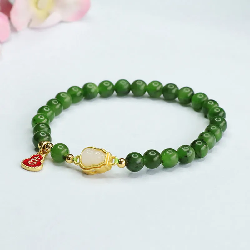 Jade and Russian Jasper Sterling Silver Gourd Bracelet